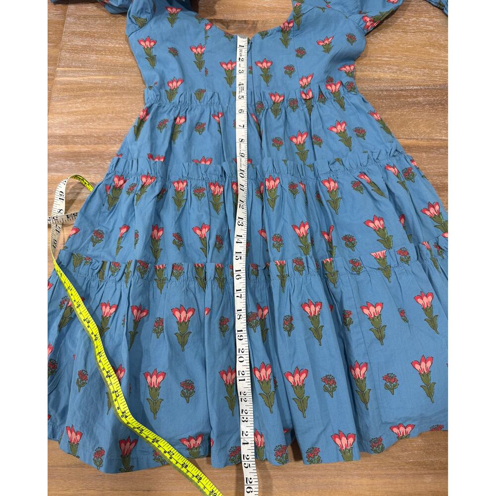 EDDY Julia Puff Sleeve Mini Dress XS French Blue Punch Floral Cotton - Picture 9 of 10